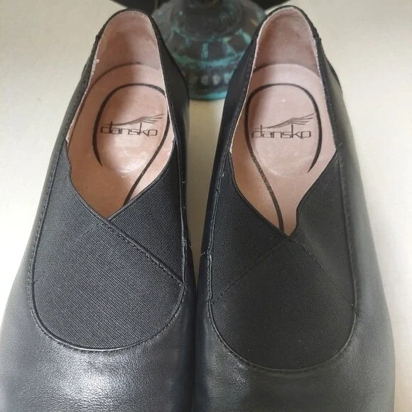 Dansko Ann Black Shoes Leather Size 37 (7) Support Walking Comfort Stretchy Mule - Picture 2 of 9